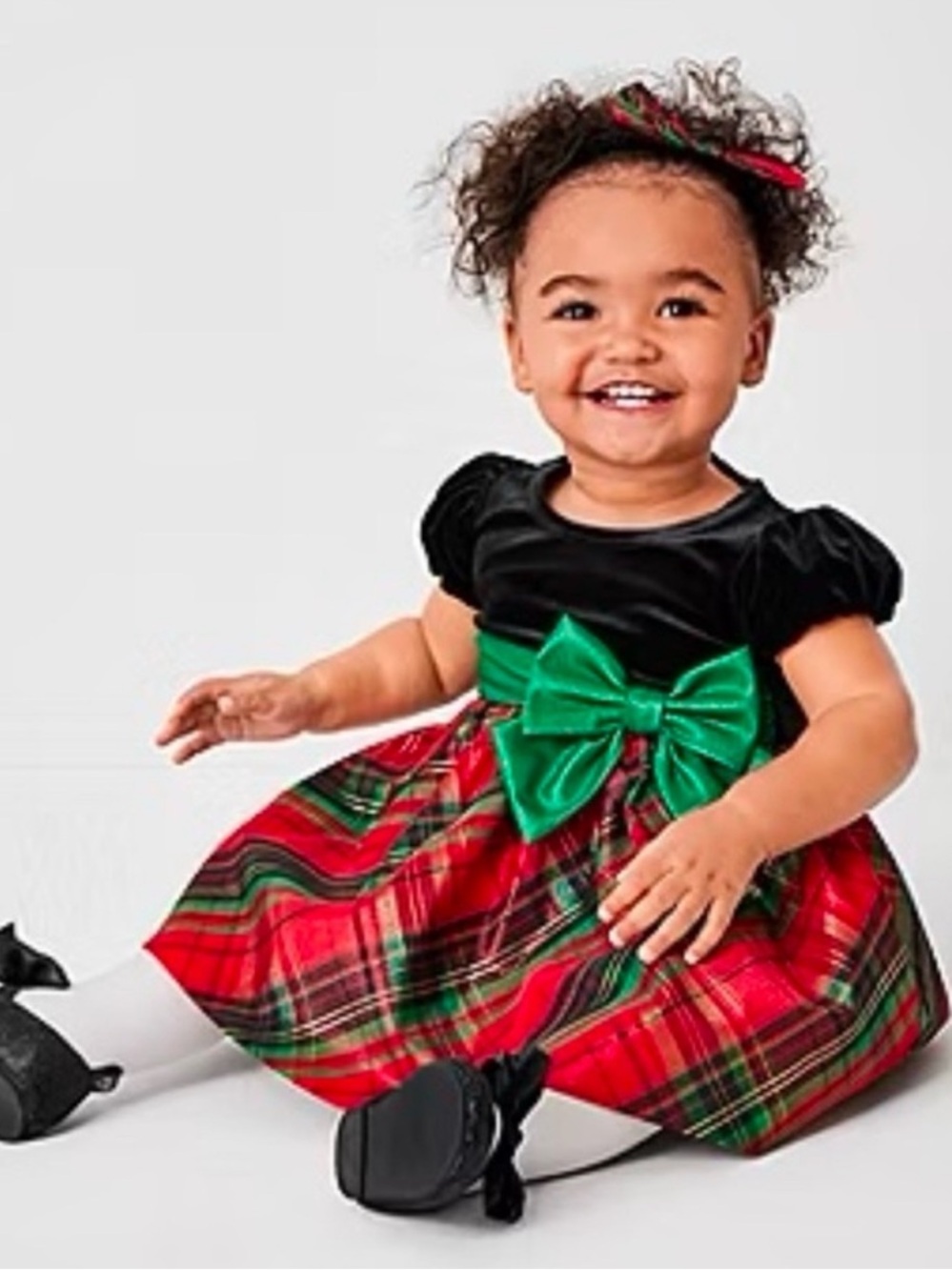 NWT Bonnie Jean 3-Piece Tartan Plaid Dress with Green Bow